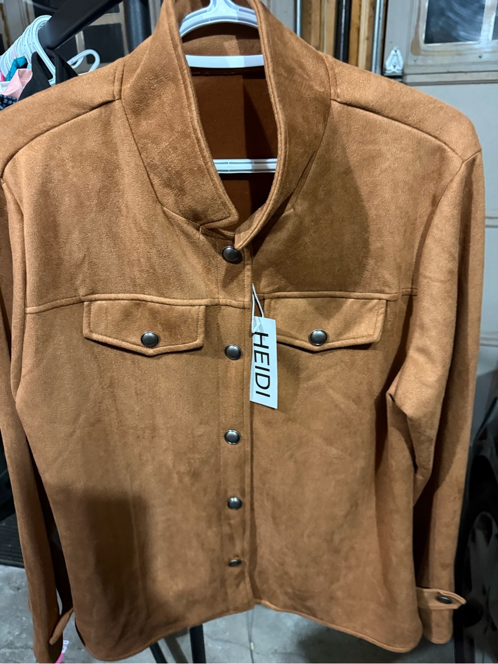 Women’s Suede-Feel Snap-Front Jacket in Camel Brown